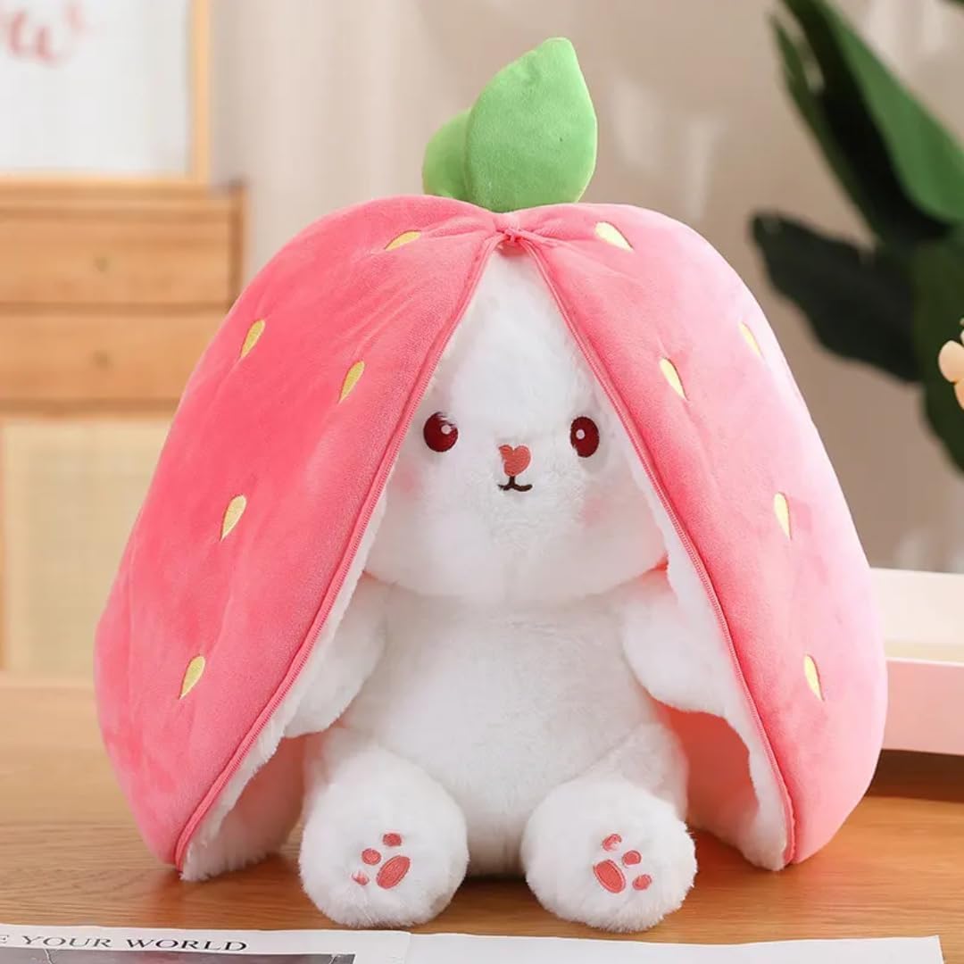 Reversible Strawberry Bunny Soft Toy - 2-in-1 soft toy pillow