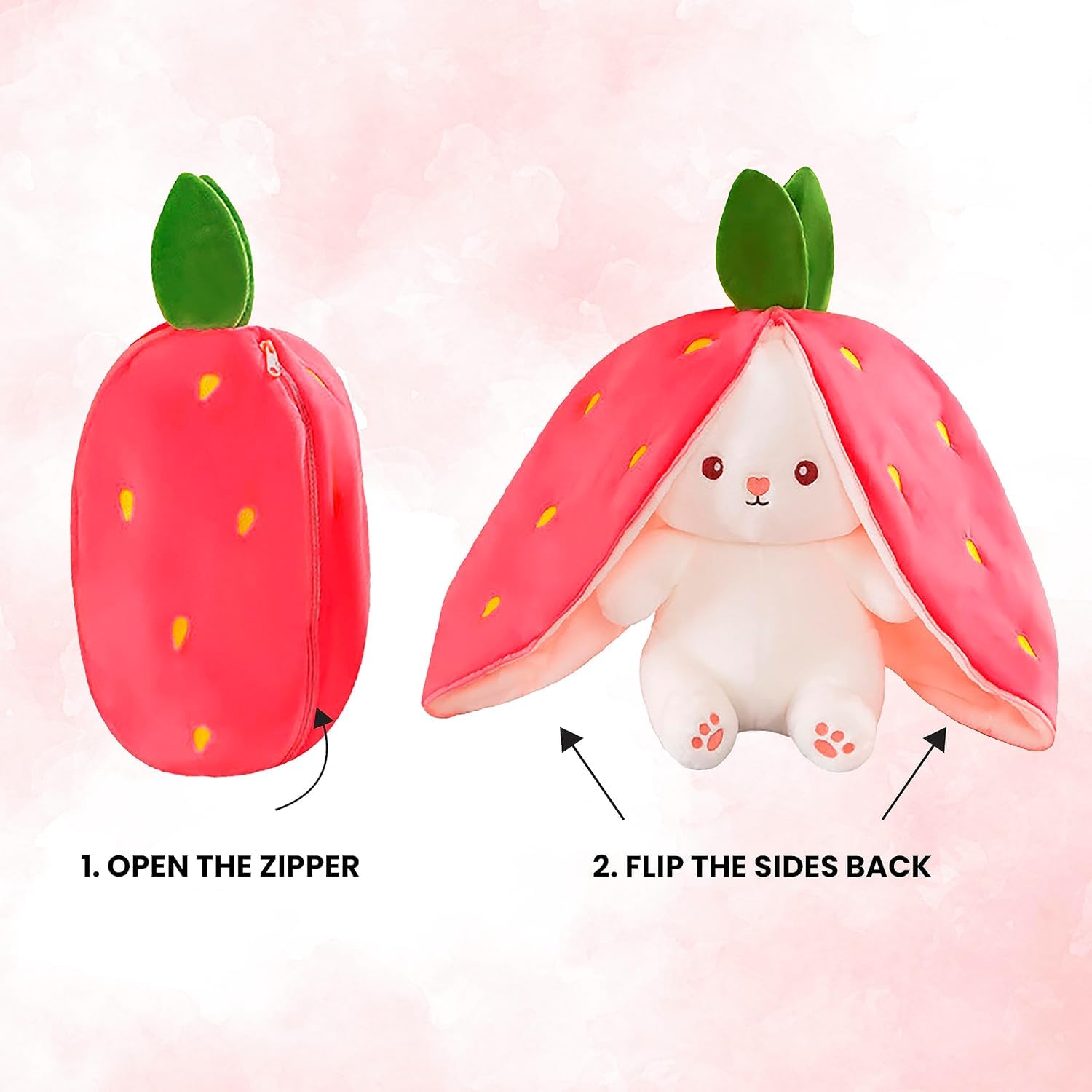 Reversible Strawberry Bunny Soft Toy - 2-in-1 soft toy pillow