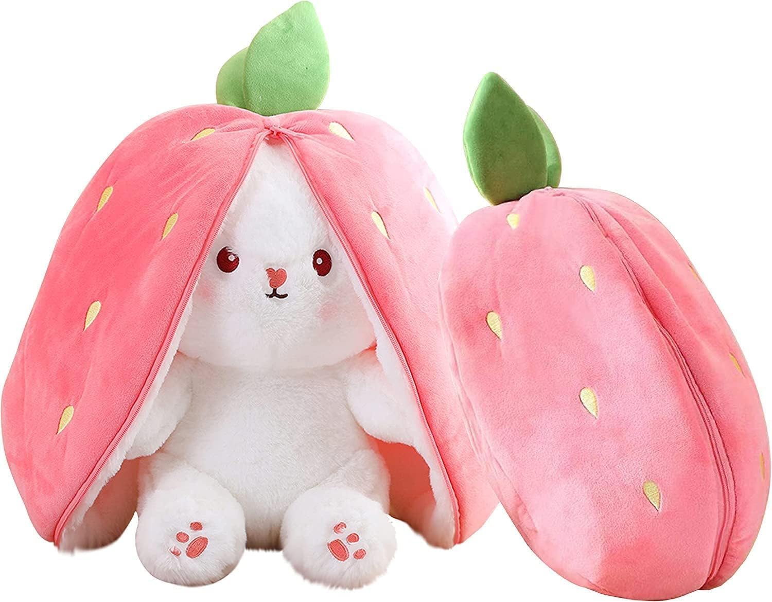 Reversible Strawberry Bunny Soft Toy - 2-in-1 soft toy pillow