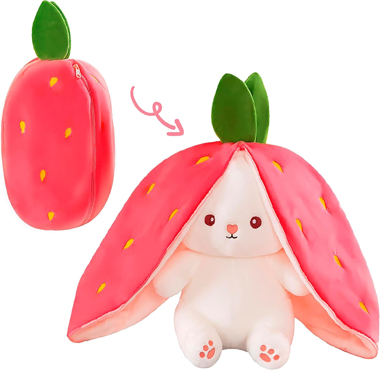 Reversible Strawberry Bunny Soft Toy - 2-in-1 soft toy pillow